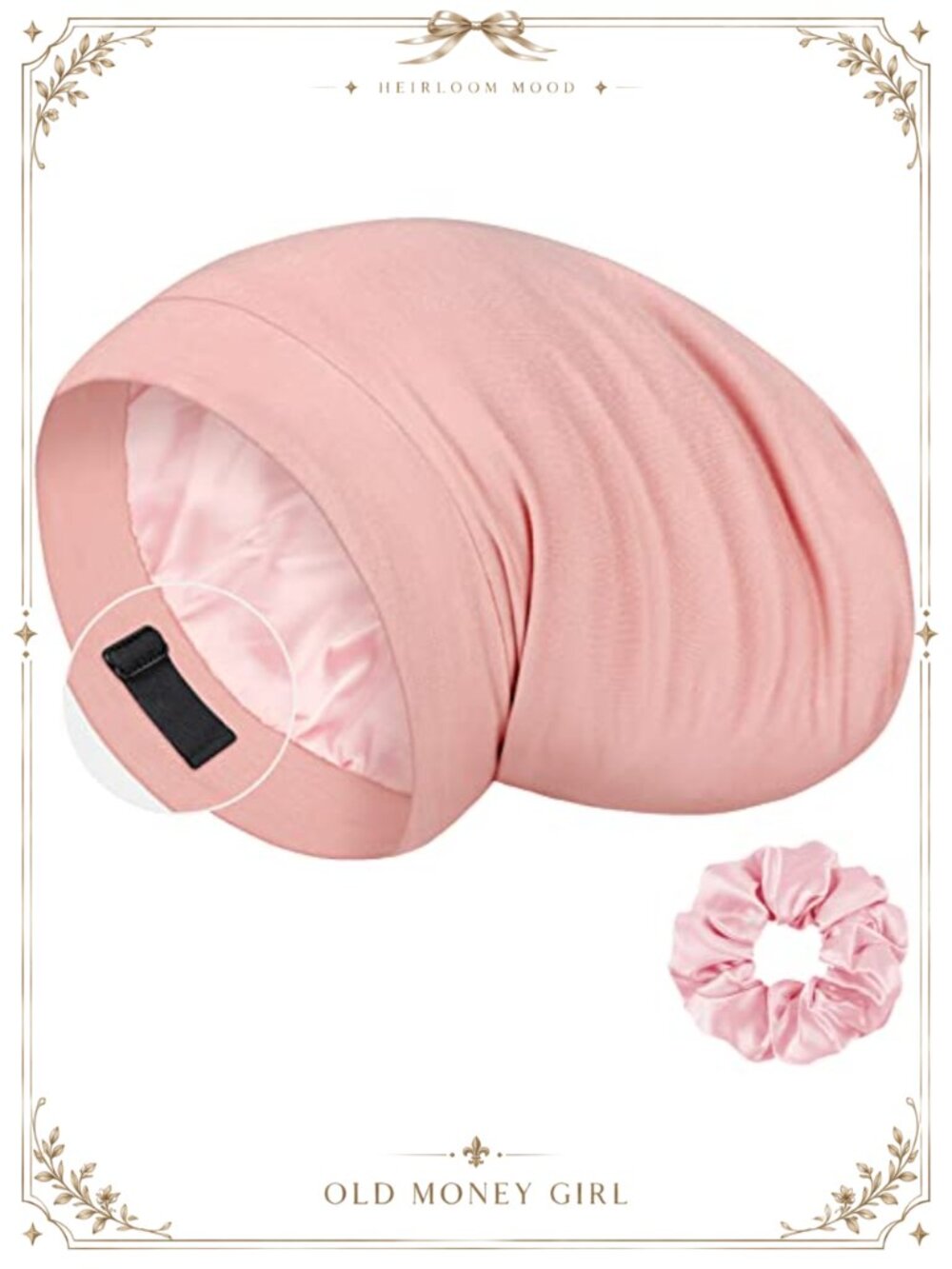 100% Mulberry Silk Lined Sleep Cap Adjustable Bonnet with Scrunchie